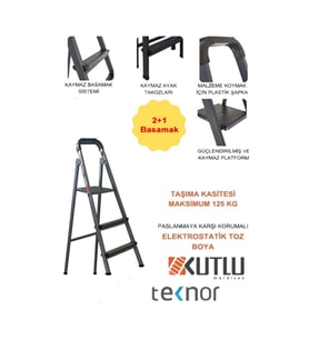 Kutlu Dayanıklı 2+1 Metal Basamaklı Merdiven