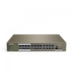 Tenda TEF1126P-24-250W, 24 Port, Megabit, 24 Port PoE, 250w, +2 Port Gigabit Lan, +1 Port GigaBit SFP, Metal Kasa, Yönetilemez,Rack Mount Switch