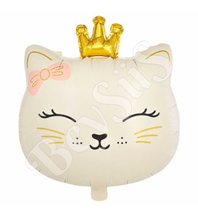 Taçlı Kedi Krem Folyo Balon