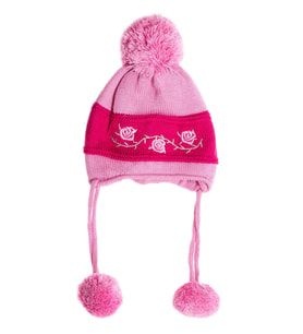 Kız Bebek Çiçek İşlemeli Pembe Bere 1160