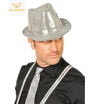 Disko Star Gümüş Payetli Fötr Şapka Yetişkin Boy