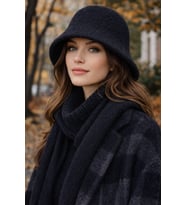 Kadın Premium Cloche Şapka Kışlık Boho Bucket Hat - Siyah