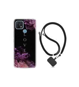 Oppo A15s Kılıf Silikon Desen Boyun Askılı Love Flow 1664