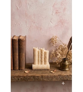 Vintage Kitaplar 3'lü Mum - Mumelia Candles Doğal Soya, El Yapımı, Dekoratif - Krem