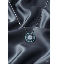 Nazar Kolye Yuvarlak Gümüş 925 Ayar Zirkon  Taşlı  Zincir (Silver)