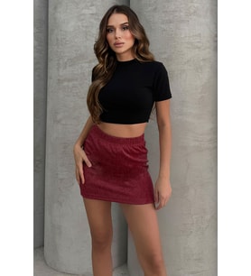 Lesa Wear Yüksel Bel Simli Mini Kalem Etek (Bordo)