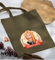 BK Gift Kişiye Özel Anneler Günü Karikatürlü Haki Kumaş Bez Çanta, Baskılı Omuz Çantası, Alışveriş Çantası, Anneye Hediye-6