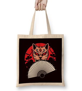 Japanese Hand Fan Cat Geisha Samurai Ninja Shinobi Warrior Bez Çanta Uzun Saplı