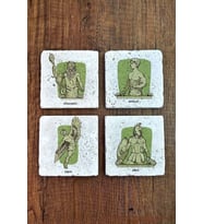 Doğal Taş Bardak Altlığı 4'lü Set 10x10x1 cm Hellenic Mitoloji Heykel Görselleri-Stone Coasters