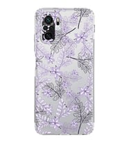 Xiaomi Redmi Note 10S  Kamera Korumalı Kapak Floral Lila Tasarımlı Şeffaf  Kılıf