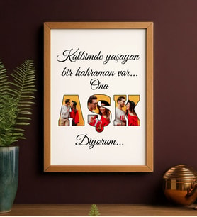 BK Gift Kişiye Özel Fotoğraflı Aşk Tasarımlı Ahşap Çerçeveli Tablo-3 40x25cm, Sevgiliye Hediye, Ev Hediyesi, Arkadaşa Hediye
