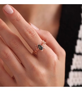Moss Agate Altın Yüzük Rose  (Çok Renkli)