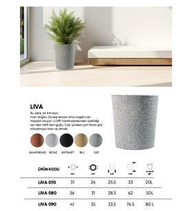 BOSTANN DEKORATİF SAKSI - LIVA 070 - 20 LİTRE (Gri)