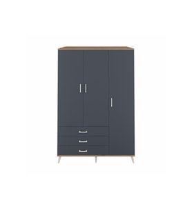 Kronos Dolap 6 Raflı 3 Çekmeceli Tek Askılı 132x59x195 Çam-Antrasit/Antrasit