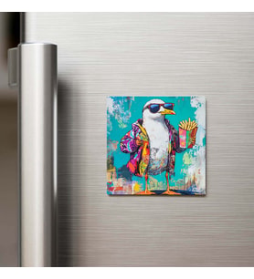 Seagull - Martı - Güneş Gözlüklü Style - Buzdolap Magneti - 9x9 Cm