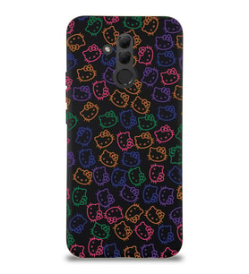 Huawei Mate 20 Lite Uyumlu Lansman Kılıf Hello Kitty Tasarımlı İçi Kadife Siyah Kapak (Şeffaf)
