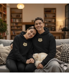 Sevgililer Günü British Shorthair Kedi Figürlü Çift Hoodie Kombini