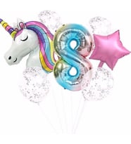 Pazariz  Unicorn Folyo Balon Doğum Günü Seti 8 Yaş