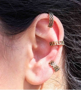 3'lü Antik Model Deliksiz Earcuff Kıkırdak Küpe Seti eukk3 (Sarı)