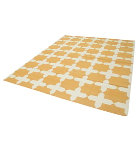 Sarı El Dokuma Kilim Hardal Tonlarında Geometrik Desenli Modern Salon Kilimi Çocuk Odası