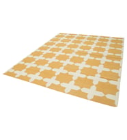 Sarı El Dokuma Kilim Hardal Tonlarında Geometrik Desenli Modern Salon Kilimi Çocuk Odası