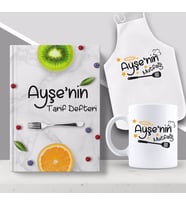 BK Gift Kişiye Özel İsimli Mutfak Önlüğü Kupa ve Yemek Tarif Defteri Hediye Seti-10 (Model 1)