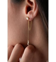 925 Ayar Gümüş Gold Kaplama 5 Mm Tektaş Sallantılı Zincir Sonsuzluk Model Küpe