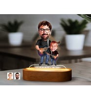 BK Gift Kişiye Özel Baba-Oğul Karikatürlü Dekoratif 3D Biblo LED Işıklı Gece Lambası-2, Babaya Hediye, Babalar Günü Hediyeleri