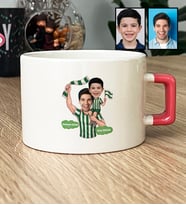 Kişiye Özel Karikatürlü Yeşil Beyaz Baba Oğul Lüks Fincan Babalar Günü Hediyesi