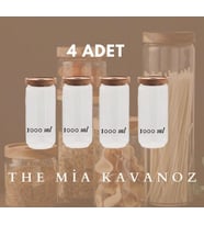 The Mia Ahşap Kapaklı 4 lü Büyük Boy Cam Saklama Kabı 1000 ml CAM0315