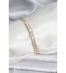 14K Gold Renk Kaplama Zirkon Taşlı Baget Model CM Kadın Bileklik - TJ-BB8126