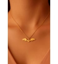 Kişiye Özel 925 Ayar Gümüş Yarasa Figürlü Kolye Cadılar Bayramı Özel Takı (Gold)
