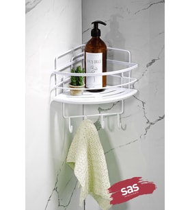 Yapışkanlı 4 Kancalı Banyo Duş Köşe Rafı Beyaz