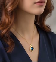 Kadın Gezegen Safir Mavisi Taşlı ve Işıltılı Altın Kaplama Kolye-Altın Rengi Zarif Zincirli Mavi Taşlı Tasarım Kolye (Mavi-Sarı)