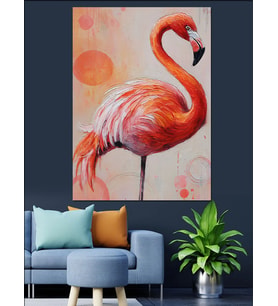 Pembe Flamingo Kuşu İllüstrasyon Dekoratif Kanvas - Mdf Ahşap Tablo
