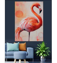 Pembe Flamingo Kuşu İllüstrasyon Dekoratif Kanvas - Mdf Ahşap Tablo