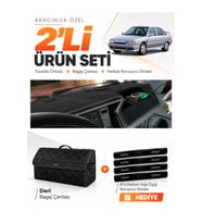 RENAULT 21 CONCORDE (1990-1996) Uyumlu Torpido Örtüsü + Deri Bagaj Çantası + Sticker Seti - Siyah