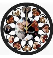 Kişiye Özel  Kalpli 13 Fotoğraflı Ahşap MDF Duvar Saati