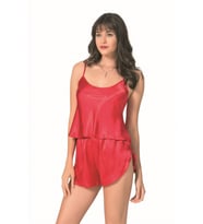 Giyim Kırmızı Saten Babydoll Şort Takımı