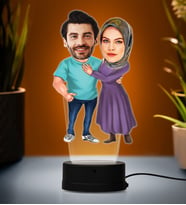 Doğum Günü Hediyesi,Sevgiliye Hediye, Kişiye Özel Fotoğraflı Tesettür Çift Karikatür 3D Led Lamba (Beyaz)