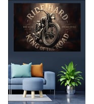 King Of The Road Motosiklet Dekoratif Kanvas - Mdf Ahşap Tablo