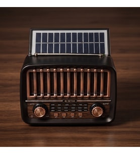 Solar Panelli FM Radyo - Şarjlı - Bluetooth Özellikli - AUX Girişli - Nostaljik Tasarım