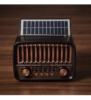Solar Panelli FM Radyo - Şarjlı - Bluetooth Özellikli - AUX Girişli - Nostaljik Tasarım