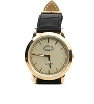 POLO Kristal Cam Deri Kordon Erkek Kol Saati (Gold)