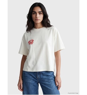 LCW Vision Ekru Nyc Baskılı Oversize %100 Pamuklu Kadın Tişört