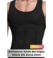 Özel Üretilmiş Bel Göğüs Göbek Toparlayıcı Erkek Extra Göbek Sıkılaştırıcı Siyah Atlet Korse
