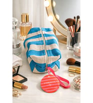 FaralyaLife Çizgili Fermuarlı Taşıma Kulplu Makyaj Çantası 20x20 cm %70 Pamuk %30 Polyester Kozmetik Kadın Makyaj Çantası