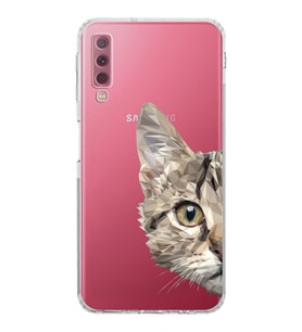 Samsung Galaxy A7 2018  Kamera Korumalı  Kapak Catface Tasarımlı  Şeffaf Kılıf