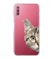 Samsung Galaxy A7 2018  Kamera Korumalı  Kapak Catface Tasarımlı  Şeffaf Kılıf