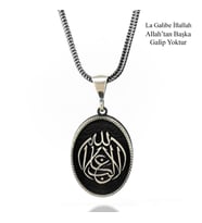 La Galibe İllallah Allah'tan Başka Galip Yoktur Yazılı Kalın Zincirli Gümüş Kolye